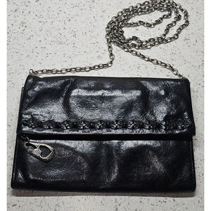 Brighton Black Leather Chain Crossbody Wallet Bag